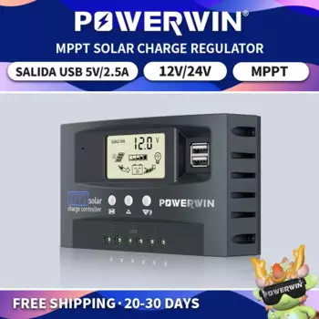 POWERWIN 30A/50A солнечный контроллер автоматический Micro MPPT MT01 12/24 В напряжение солнечной энергии двойной USB ЖК-дисплей для аккумулятора LiFePo4
