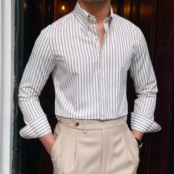 Повседневная полосатая рубашка, Ретро рубашка, платье, Camisa Masculina, итальянская, 2022, весенняя, британский стиль, мужская рубашка в полоску с длинным рукавом
