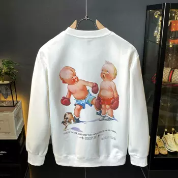 Повседневный свитер с круглым вырезом, мужской свободный модный свитер с мультяшным принтом, Новинка осени и зимы 2024, модный красивый уличный Топ