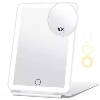 Премиум 10-кратное увеличительное дорожное зеркало для макияжа с 80 светодиодами — 3 настройки цвета, на батарейках, сверхтонкое и портативное, Perfe