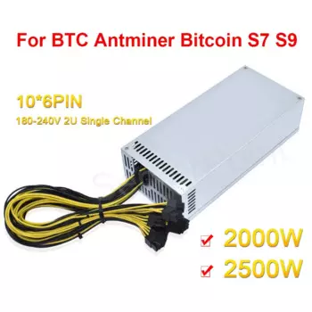 Протестированный высококачественный одноканальный блок питания для майнинга BTC 2U 2000 Вт 2500 Вт 10x6Pin и т. Д. RVN Rig Miner S9 S7 L3 + низкое потребление