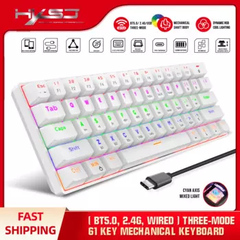 Проводная Беспроводная механическая клавиатура с тремя режимами, RGB, ABS, двухцветная, впрыск 61 клавиши, порт Type-C для телефонов, планшетов, офисных геймеров
