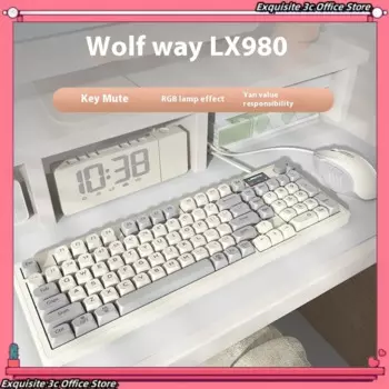 Проводная Бесшумная клавиатура Langtu Lx980, 98 клавиш, Rgb-подсветка, экран дисплея, компьютерные офисные и деловые игры, аксессуары для ПК