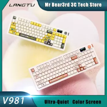 Проводная Бесшумная клавиатура Langtu V981 для девушек, Офисная Красивая Милая клавиатура и мышь, игровой цветной экран, Rgb проектор