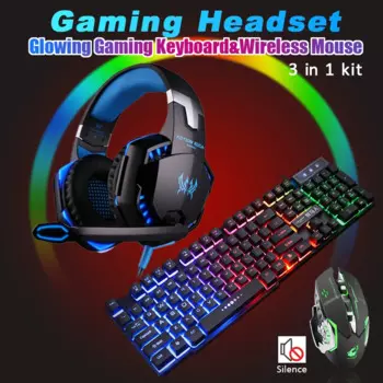 Проводная игровая клавиатура + беспроводная мышь + игровая гарнитура Deep Bass проводные наушники с микрофоном для PS5/ PS4/ XBOX/ПК/ноутбука