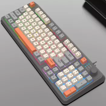 Проводная игровая клавиатура с 94 клавишами, USB-соединение с ручкой, трехцветная стандартная клавиатура, подходит для офиса, дома, ноутбука, настольного компьютера
