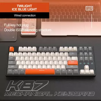 Проводная игровая механическая клавиатура Ziyoulang с горячей заменой типа C, 87 клавиш, белая/Голубая подсветка, механические клавиатуры на заказ