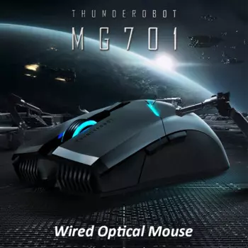 Проводная игровая оптическая мышь Thunderobot MG701 с синей светодиодный Ной подсветкой, программируемая компьютерная мышь с поверхностью, похожей на кожу, 4200 DPI