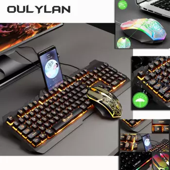 Проводная игровая USB клавиатура и мышь T21 с подсветкой, 104 клавиш, светящиеся компьютерные аксессуары, механические сенсорные клавиатуры