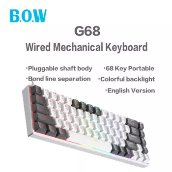 Проводная Механическая клавиатура BOW G68, игровая клавиатура с 68 клавишами, раскладка линий, разделение полнокнопок, подключение по оси, цветная подсветка