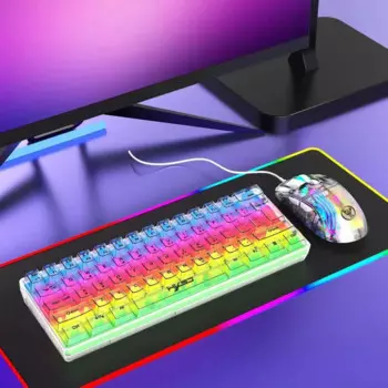 Прозрачная цветная эргономичная игровая клавиатура RGB USB Type-C 61 клавиша, механическая Проводная игровая клавиатура для компьютера, ноутбука, мыши