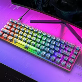 Прозрачная USB Проводная Механическая клавиатура с 68 клавишами, RGB подсветка, горячая замена, красный переключатель для ноутбука, ПК, настольного компьютера, Macbook
