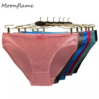 Прозрачное кружевное нижнее белье Moonflame, 5 шт./лот, женское нижнее белье M-XL, однотонные прозрачные хлопковые сексуальные женские трусики