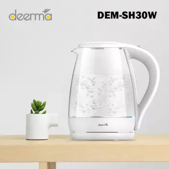 Прозрачный электрический стеклянный чайник Deerma SH30W 1,7 л, термостойкий стеклянный чайник, электрический чайник с фотоэлементами, кухонная техника