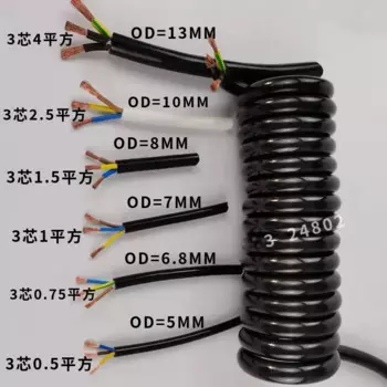 Пружинный полиуретановый кабель, провод, 3 ядра, 13, 11, 9, 7awg, эластичный 1, 2, 3, 4, 5, 6, 7, 8, 9, 10, 11, 12, 13, 14, 15 метров, спиральный Телескопический провод
