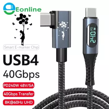 PSDA 2D USB4.0 40 Гбит/с Кабель типа C к типу C PD 240 Вт Кабель для быстрой зарядки Thunderbolt 4 8K при 60 Гц
