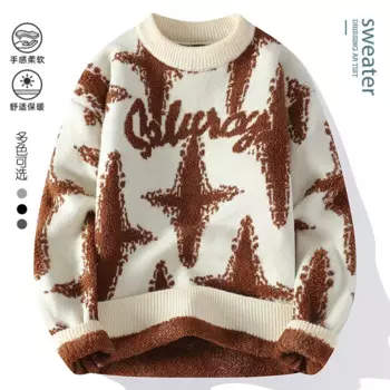 Pull Homme 2024, новый осенне-зимний брендовый свитер с принтом звезд, корейские мужские толстые теплые свитера, одежда, мужские модные повседневные пуловеры