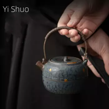 Пустой чайник Zhai с ручкой для подъема яблок, винтажный чайник из бронзовой глазури, старинная глина, чайный инфузор, чайный чайник