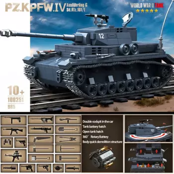 PZ.KPFW.IV Танк Второй мировой войны в сборе блоки военная модель MOC пазл для детей игрушечный трек для мальчиков бронированный автомобиль