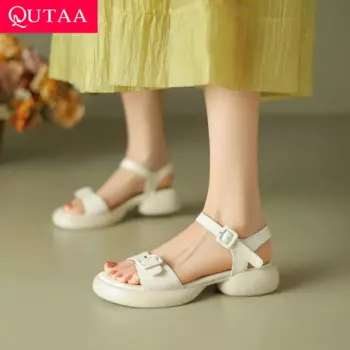 QUTAA/2023 г. Женские босоножки офисные женские туфли-лодочки из микрофибры на Высоком толстом каблуке и платформе Женская рабочая обувь летние размеры 34-43