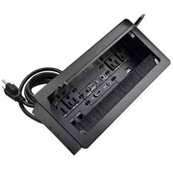 Раскладная настольная розетка с 4 розетками стандарта США, 2 USB-порта и 2 сетевыми портами для конференц-зала (черная)