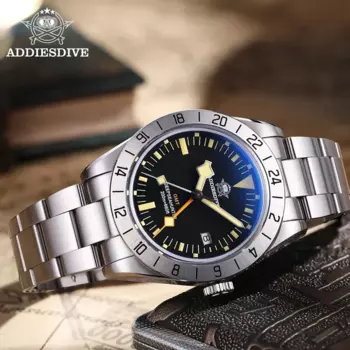 Распродажа, кварцевые часы ADDIESDIVE GMT, зеркальное стекло с пузырьками AD2036, мужские часы для дайвинга, водонепроницаемые Супер Светящиеся мужские наручные часы 20 бар