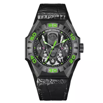 Reef Tiger Мужские автоматические часы, мужские наручные часы Военные часы для дайвинга 200 м Водонепроницаемые механические наручные часы Sekelton Светящийся сапфир