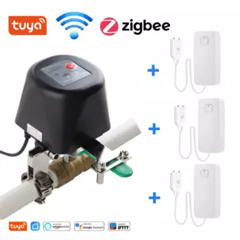 Регулятор утечки воды Tuya Zigbee, Wi-Fi контроллер для выключения газа, 3 шт., датчик утечки воды, умная жизнь, поддержка Alexa Google Assistant