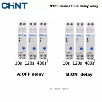 Реле задержки времени серии CHINT NTE8 Управление отключением питания Задержка включения NTE8-A NTE8-B 10S 120S 480S AC220V DC24V Цифровой таймер на DIN-рейку