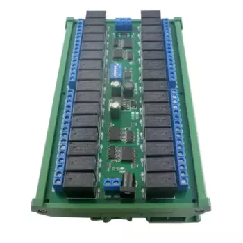 Релейный модуль Modbus RTU RS485, 12 В, 24 В постоянного тока, 32 канала, Релейный Модуль UART с последовательным портом DIN35, планка для ПЛК, светодиодный домашний автоматизированный дверной замок