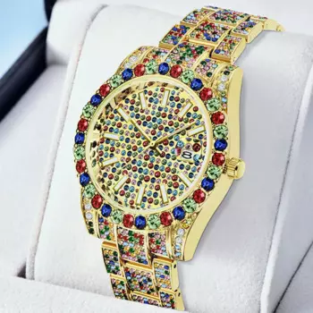Reloj Hombre 2021 Мужские часы Роскошные ледяные радужные бриллиантовые золотые Стальные кварцевые часы мужские часы водонепроницаемые часы дрошиппинг