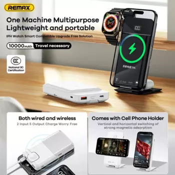 REMAX 5IN1 Магнитный внешний аккумулятор Беспроводной для iPhone 16 Pro MAX 15 14 Xiaomi Samsung Airpods Наушники-вкладыши Часы PowerBank Держатель для телефона
