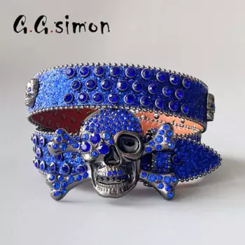 Ремень GGSIMON для мужчин и женщин, голубой ремень с блестящей бриллиантовой пряжкой в стиле панк Y2K, ковбойский пояс в западном стиле, для джинсов