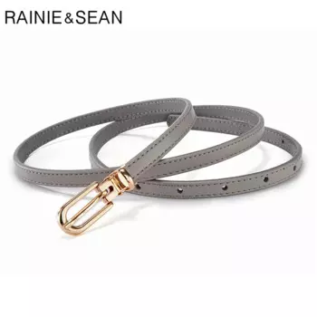 Ремень RAINIE SEAN из натуральной кожи Женский, Тонкий Повседневный однотонный пояс из воловьей кожи, серый, черный, красный, для штанов, 105 см