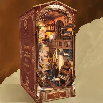 Ретро DIY деревянная книжная полка-уголок вставка миниатюрные наборы, волшебный дом книжная полка со светом домашний декор для книг подарки ручной работы для взрослых