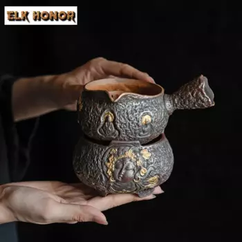 Ретро старая керамика грязевой чайник с боковой ручкой дзен позолоченный чайный обогреватель печь Canlder обогревающая мебель кипящая чайная подставка