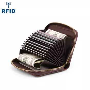 RFID-Магнитный кошелек из натуральной кожи с несколькими отделениями для карт