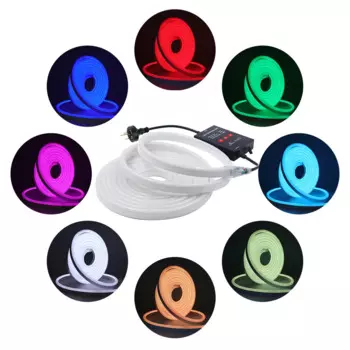 RGB неосветильник Светодиодная лента с дистанционным управлением 110 В 220 В 5050 Светодиодная лента Smart Life Tuya Wi-Fi Bluetooth Водонепроницаемая неоновая лента работает с Google