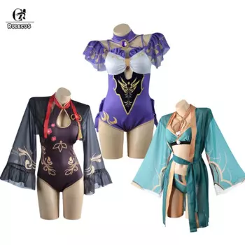 ROLECOS Game Genshin ударопрочный купальник Hutao Lisa Miss Hina косплей костюм сексуальный женский купальник летнее платье наряд Хэллоуин