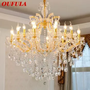 Роскошная подвесная свеча OUFULA, лампа в европейском стиле, хрустальная лампа для гостиной, ресторана, виллы, дуплексная Строительная люстра