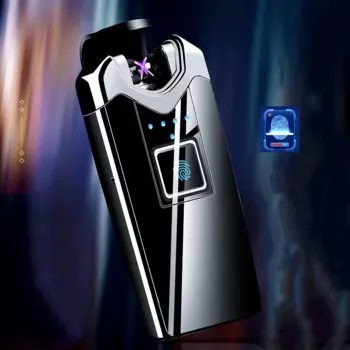 Роскошная USB-зажигалка с разблокировкой по отпечатку пальца, электрическая двойная дуга, уличная ветрозащитная металлическая плазменная импульсная зажигалка, Мужская подарочная коробка