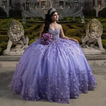 Роскошное блестящее Лавандовое платье Quinceanera с блестками аппликация кружева бусины Тюль милое 16 платье Vestidos De 15 лет День рождения