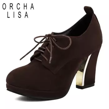 Роскошные офисные женские ботильоны orchid A LISA с круглым носком, из флока, кружевные, на массивном высоком каблуке, 9 см, женская модель 55, 46