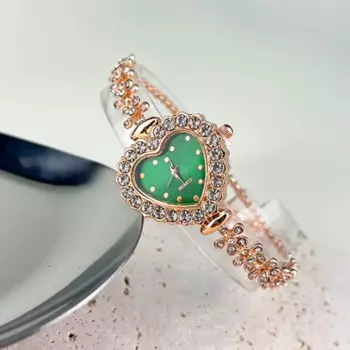 Роскошные винтажные зеленые часы с сердечком, модные повседневные женские кварцевые ремешки, женские наручные часы, Прямая поставка