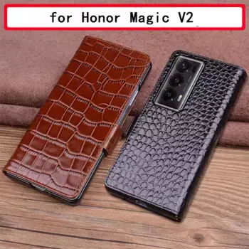 Роскошный чехол из натуральной кожи для Huawei Honor Magic V2, деловой флип-чехол для телефона Honor MagicV2, кожаный чехол