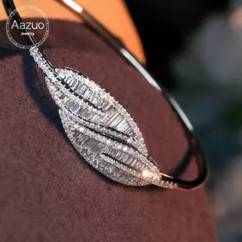 Роскошный женский браслет Aazuo из 18-каратного белого золота с бриллиантами 1,75 карат двойными листьями для помолвки и свадебной церемонии