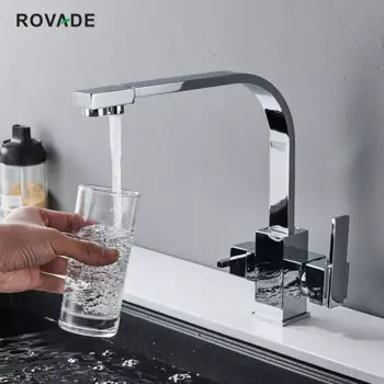 ROVADE 3 в 1 питьевой воды Кухня Смесители для ванной комнаты, 3-сторонний выход фильтрованная Кухня смеситель для раковины, кран для горячей и холодной воды латунный Смеситель для ванной комнаты (хром)