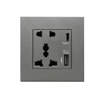 Розетка настенная прозрачная со стеклянной панелью, 13 А, USB Тип C, 1 шт.