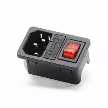 1 шт., 10 А, 250 В переменного тока, 3-контактный разъем Iec320 C14, розетка питания с лампой, кулисный переключатель, 10 А, держатель предохранителя, разъем «папа»