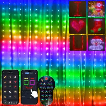 Рождественская гирлянда RGB с вилкой для ЕС/США, 400 светодиодов, умное управление через приложение, «сделай сам», изображение, сказочные огни-занавески, гирлянда для коридора